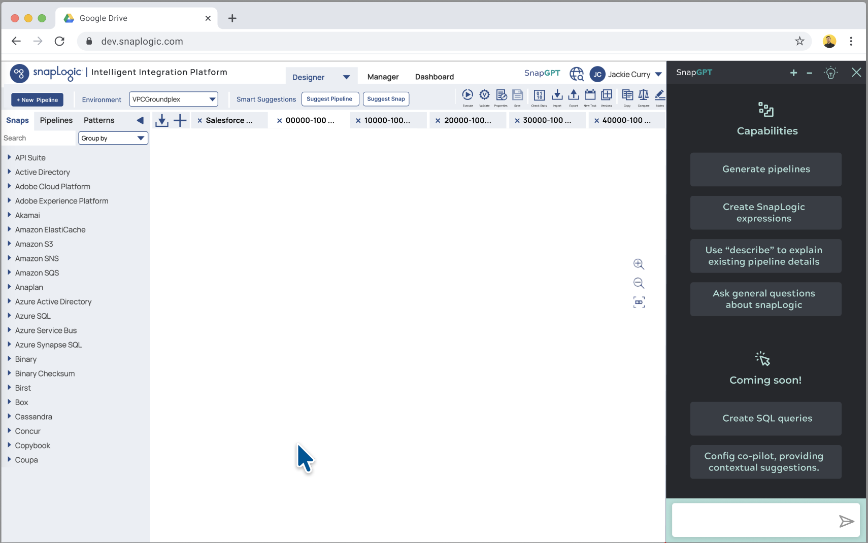 SnapGPT capabilities panel from the original beta release, showing four live capabilities and two marked coming soon