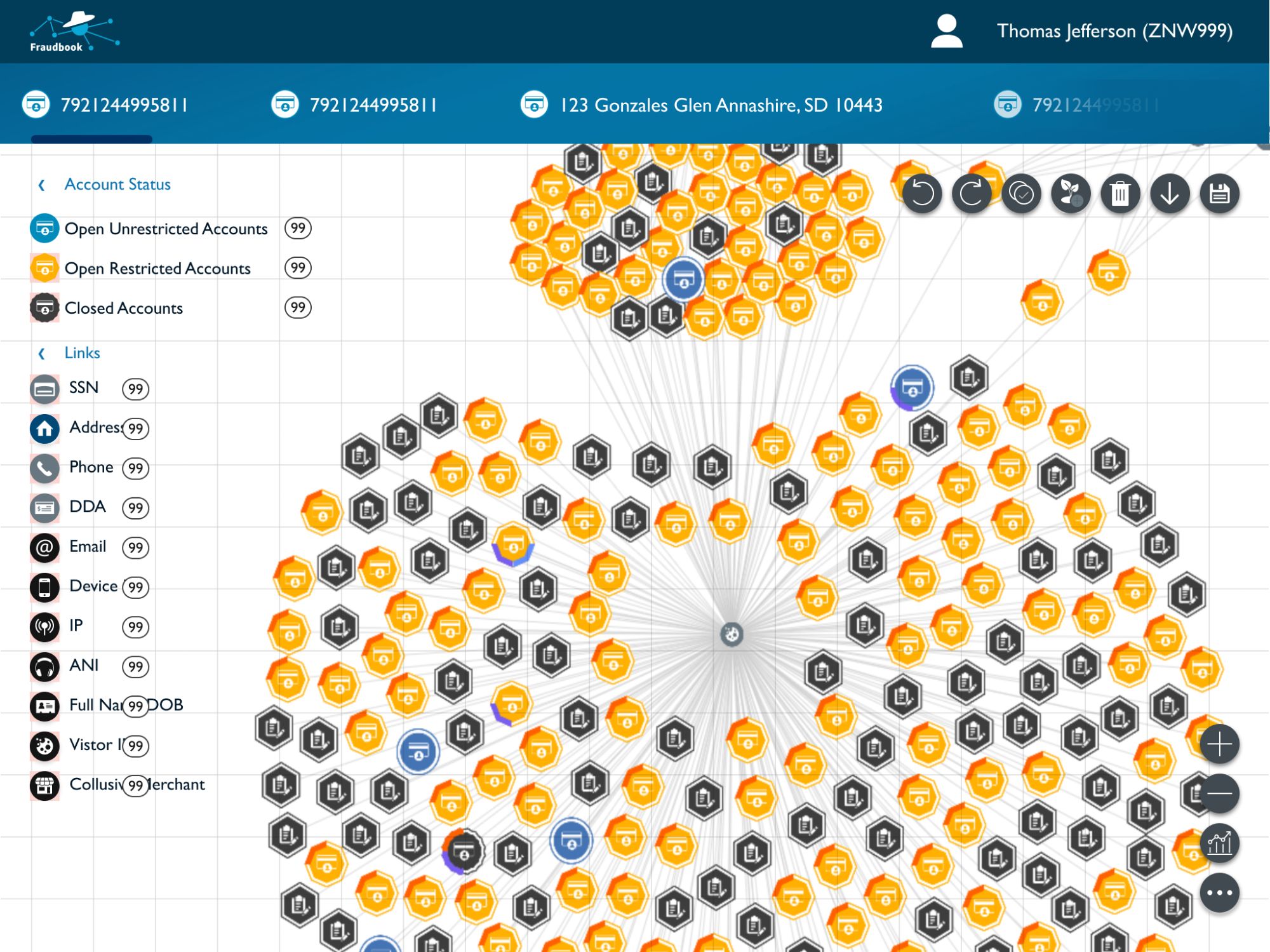 Fraudbook — entity relationship graph, Capital One fraud detection
